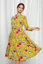 Rochie Dy Fashion galben midi cu imprimeu floral multicolor