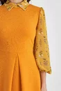 Rochie Dy Fashion galben mustar cu maneci din voal imprimat