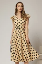 Rochie DY Fashion galben pai cu buline si curea in talie, 1, dyfashion.ro