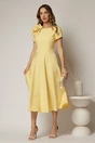 Rochie DY Fashion galbena clos cu trandafir la umar si cordon detasabil, 3, dyfashion.ro