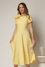 Rochie DY Fashion galbena clos cu trandafir la umar si cordon detasabil, 1, dyfashion.ro