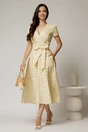 Rochie DY Fashion galbena cu buline cu decolteu petrecut si cordon in talie, 3, dyfashion.ro
