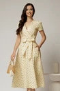 Rochie DY Fashion galbena cu buline cu decolteu petrecut si cordon in talie, 1, dyfashion.ro