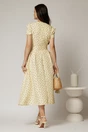 Rochie DY Fashion galbena cu buline cu decolteu petrecut si cordon in talie, 2, dyfashion.ro