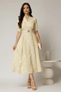 Rochie DY Fashion galbena cu buline cu decolteu si maneci petrecute, 3, dyfashion.ro
