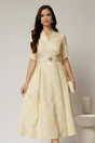 Rochie DY Fashion galbena cu buline cu decolteu si maneci petrecute, 1, dyfashion.ro