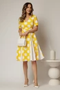 Rochie DY Fashion galbena cu buline mari si pliuri ample in contrast, 3, dyfashion.ro