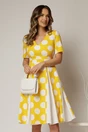 Rochie DY Fashion galbena cu buline mari si pliuri ample in contrast, 1, dyfashion.ro