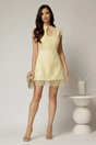 Rochie DY Fashion galbena cu decolteu adanc rotund si dantela pe fusta, 3, dyfashion.ro