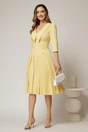 Rochie DY Fashion galbena cu decolteu cu guler ascutit si fusta plisata, 3, dyfashion.ro