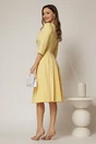 Rochie DY Fashion galbena cu decolteu cu guler ascutit si fusta plisata, 2, dyfashion.ro