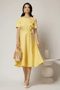 Rochie DY Fashion galbena cu funde pe bust si maneci scurte, 3, dyfashion.ro