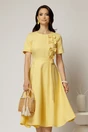 Rochie DY Fashion galbena cu funde pe bust si maneci scurte, 1, dyfashion.ro