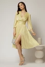 Rochie DY Fashion galbena de ocazie din voal peliculizat cu maneci crapate, 3, dyfashion.ro