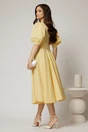 Rochie DY Fashion galbena din stofa in clos cu funda in talie, 2, dyfashion.ro