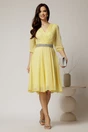 Rochie Dy Fashion galbena din voal cu fir stralucitor si cordon, 3, dyfashion.ro