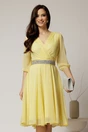 Rochie Dy Fashion galbena din voal cu fir stralucitor si cordon, 1, dyfashion.ro