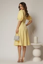 Rochie DY Fashion galbena in clini cu guler ascutit si maneci scurte bufante, 2, dyfashion.ro