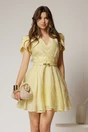 Rochie DY Fashion galbena scurta cu broderii florale si decolteu petrecut, 1, dyfashion.ro