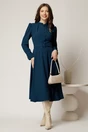 Rochie DY Fashion turcoaz din triplu voal cu nasturi pe bust si curea in talie, 3, dyfashion.ro