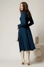 Rochie DY Fashion turcoaz din triplu voal cu nasturi pe bust si curea in talie, 2, dyfashion.ro