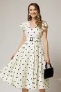 Rochie DY Fashion ivoar cu buline si curea in talie, 1, dyfashion.ro