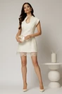 Rochie DY Fashion ivoar cu decolteu adanc rotund si dantela pe fusta, 3, dyfashion.ro