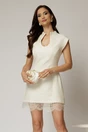 Rochie DY Fashion ivoar cu decolteu adanc rotund si dantela pe fusta, 1, dyfashion.ro