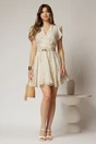 Rochie DY Fashion ivoar scurta cu broderii florale si decolteu petrecut, 3, dyfashion.ro