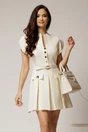 Rochie DY Fashion ivoar scurta cu pliuri pe fusta si nasturi pe bust, 1, dyfashion.ro