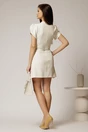 Rochie DY Fashion ivoar scurta cu pliuri pe fusta si nasturi pe bust, 2, dyfashion.ro