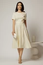 Rochie DY Fashion ivoar unt cu funde pe bust si maneci scurte, 3, dyfashion.ro