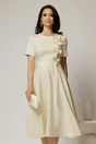 Rochie DY Fashion ivoar unt cu funde pe bust si maneci scurte, 1, dyfashion.ro