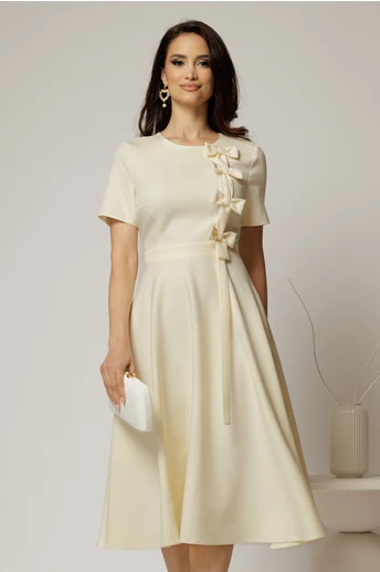 Rochie DY Fashion ivoar unt cu funde pe bust si maneci scurte