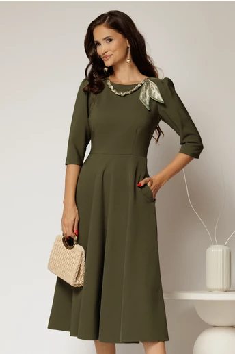 Rochie DY Fashion kaki clos cu lantisor si esarfa