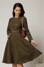 Rochie DY Fashion kaki clos din piele intoarsa si curea in talie, 1, dyfashion.ro