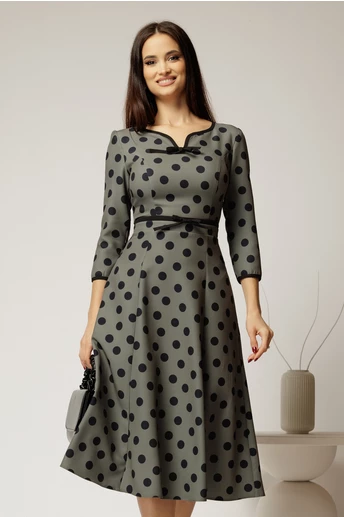 Rochie DY Fashion kaki cu buline cu decupaj si funda la decolteu