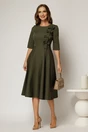 Rochie DY Fashion kaki cu funde pe bust si maneci trei sferturi, 3, dyfashion.ro