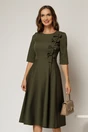 Rochie DY Fashion kaki cu funde pe bust si maneci trei sferturi, 1, dyfashion.ro