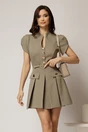Rochie DY Fashion kaki scurta cu pliuri pe fusta si nasturi pe bust, 1, dyfashion.ro