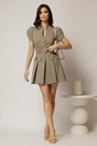 Rochie DY Fashion kaki scurta cu pliuri pe fusta si nasturi pe bust, 3, dyfashion.ro