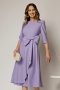 Rochie DY Fashion lila cu funda ampla in talie decolteu rotund maneci trei sferturi, 1, dyfashion.ro