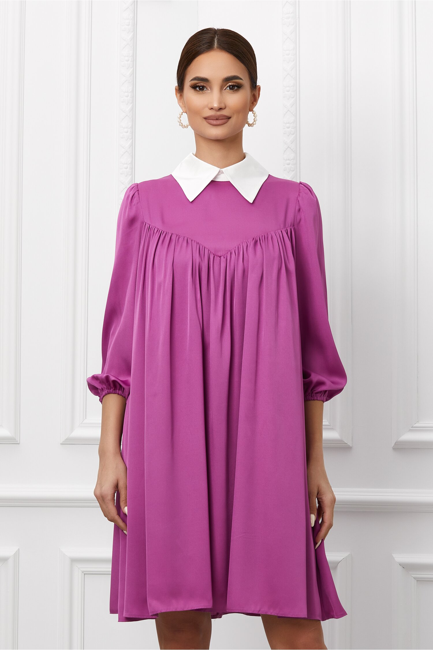 Rochie Dy Fashion lila cu guler ascutit 2023 ❤️ Pret Super dyfashion imagine noua 2022
