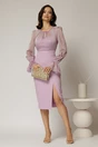 Rochie DY Fashion lila cu maneci lungi din voal cu croi mulat, 3, dyfashion.ro