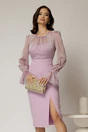 Rochie DY Fashion lila cu maneci lungi din voal cu croi mulat, 1, dyfashion.ro