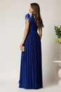 Rochie DY Fashion lunga albastra din tull fin cu pene la umeri, 2, dyfashion.ro