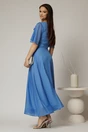 Rochie DY Fashion lunga albastra din voal cu fir lurex in clos cu accesoriu la bust, 2, dyfashion.ro