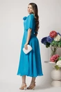 Rochie DY Fashion lunga albastra din voal cu fir lurex in clos cu accesoriu la bust, 2, dyfashion.ro