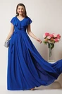 Rochie DY Fashion lunga albastra in clos din voal cu volanas la bust si crapatura pe picior, 1, dyfashion.ro