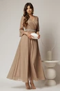 Rochie DY Fashion lunga bej din voal cu fir lurex, 1, dyfashion.ro